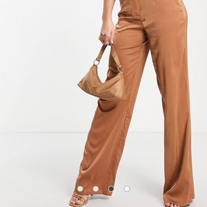 NWT Missguided Tall satin wide leg trouser in brown